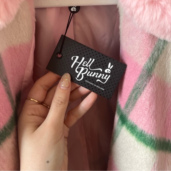 PINK/GREEN FUR TRIM COAT by HELL BUNNY 🍸 - Picture 4 of 6